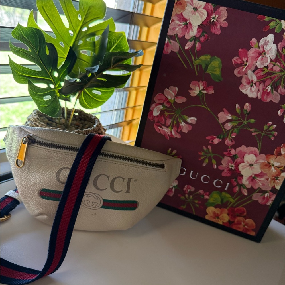 Gucci Cream Belt Bag with Red and Green Accents